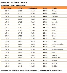 Horario clubes, jornada